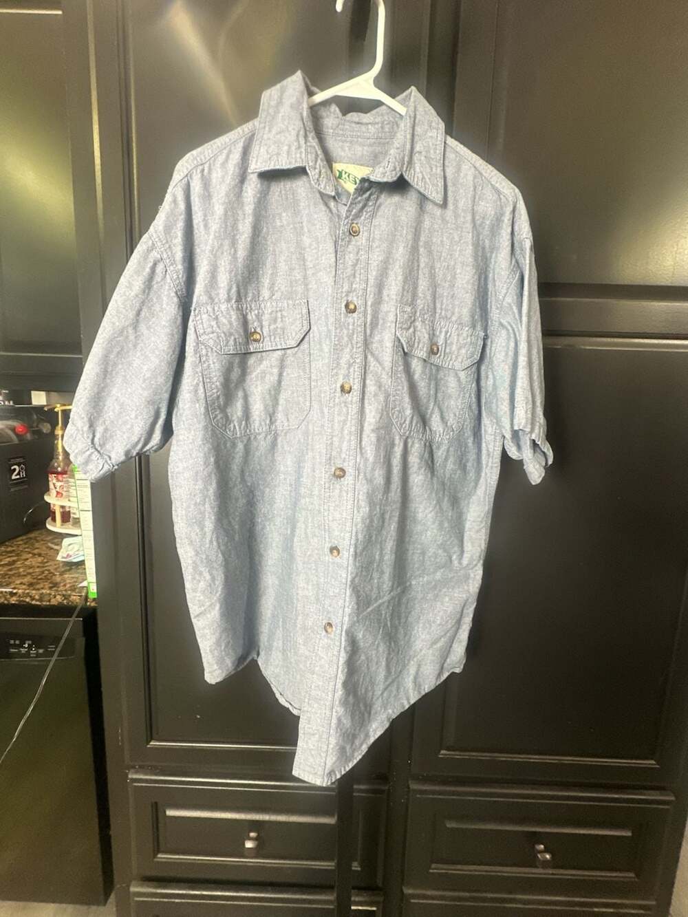 KEY Apparel Men's Short Sleeve Blue Chambray Button-Up Shirt#875
